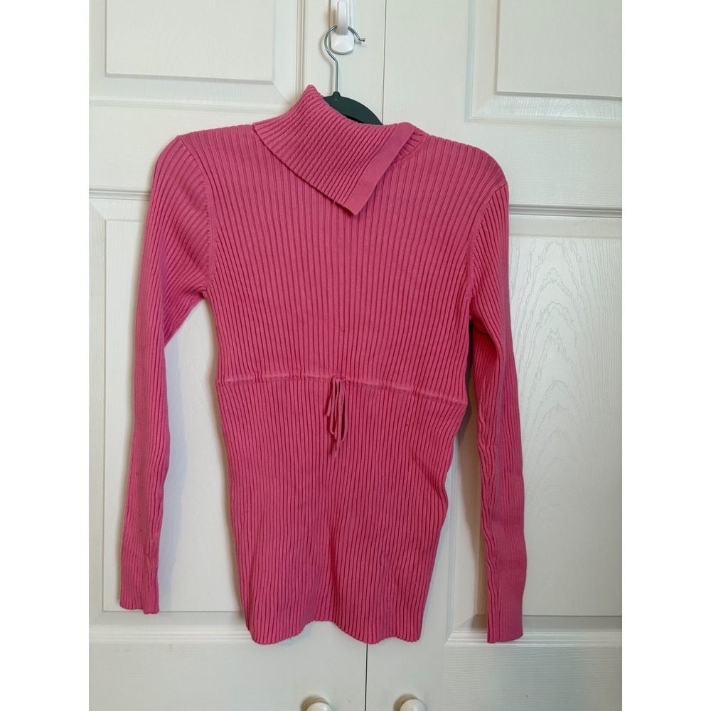 Duo Maternity Pink Ribbed Turtleneck Sweater Empire Waist Drawstring Size Large
